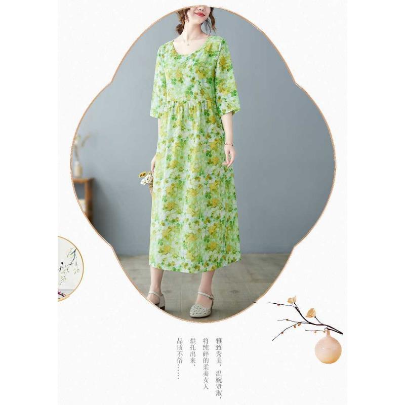 Lato Nowość Literacki Duży Rozmiar Luźny Cienki Okrągły Dekolt Rękaw Pięciominutowy Sukienki Damskie Odmładzające