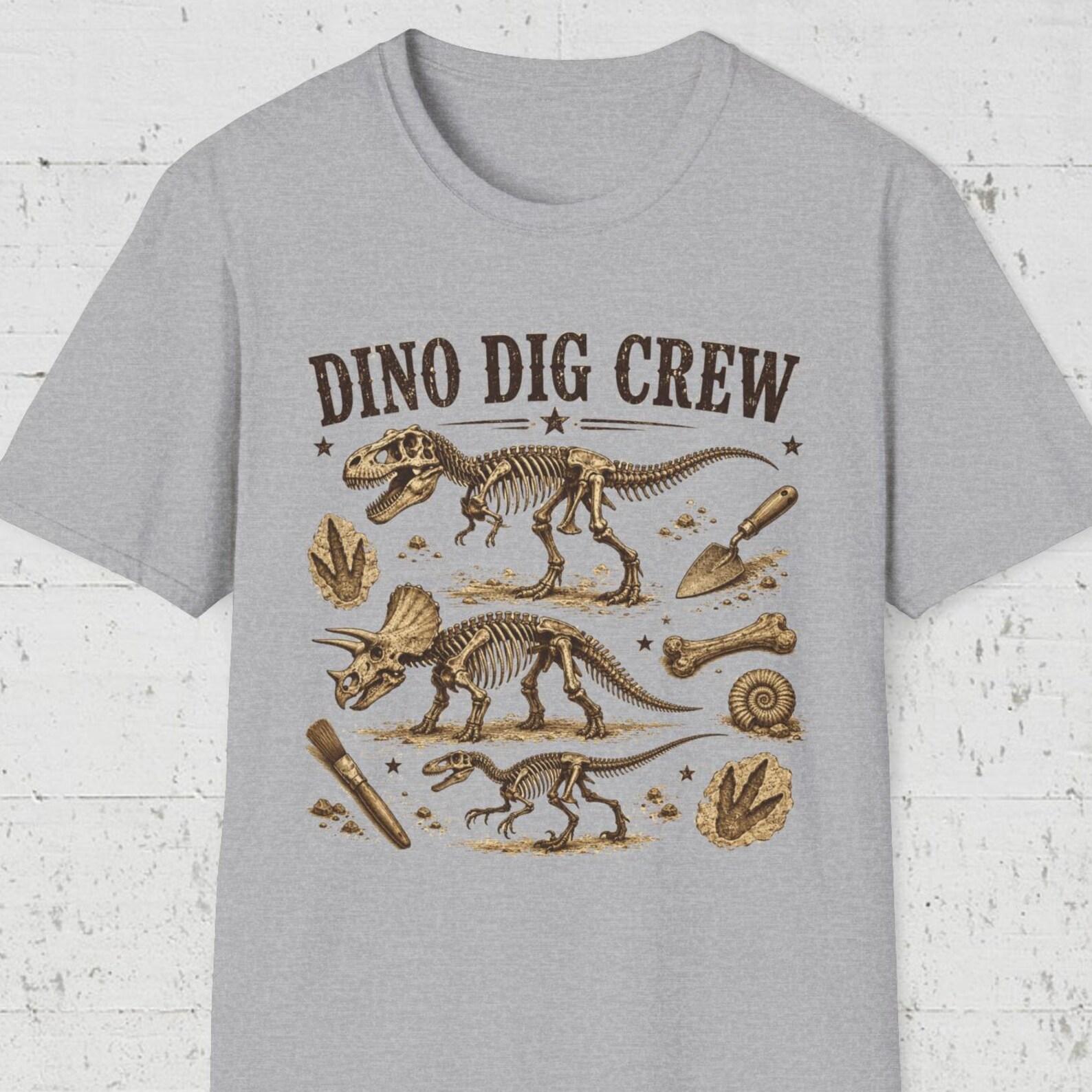 Dino Dig Crew Shirt, Dinosaur Skeleton Tee, Fossil Hunter Shirt, Dinosaur Lover T shirt, Paleontology Shirt, Dino Bones Tee 2XL