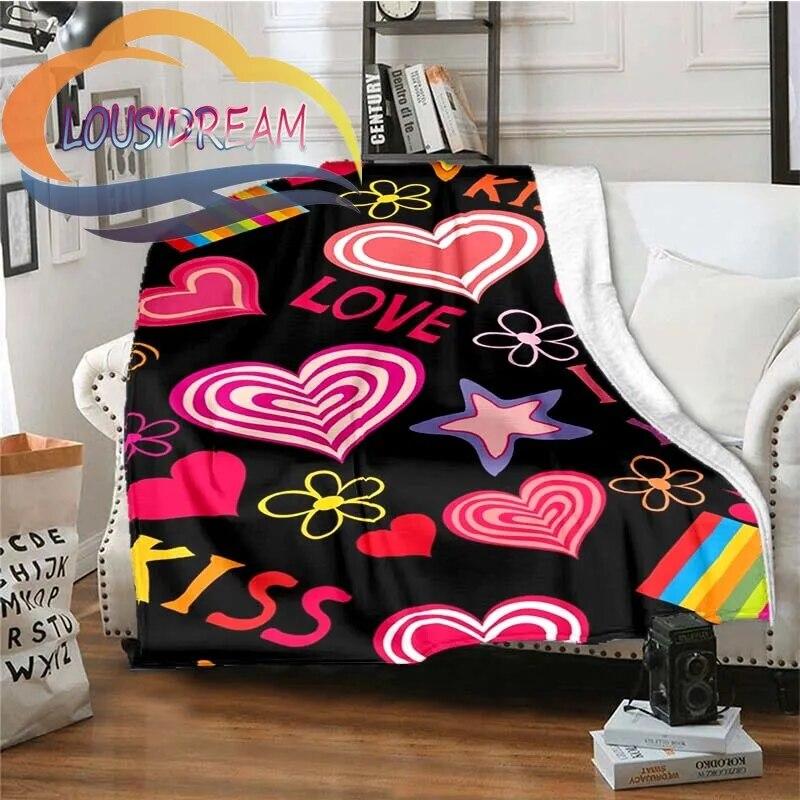 Love-miss You-gift for Girlfriend Fluffy Blanket Flannel Warmth Soft Plush Sofa I Love You Heart Pattern Blanket Tourist
