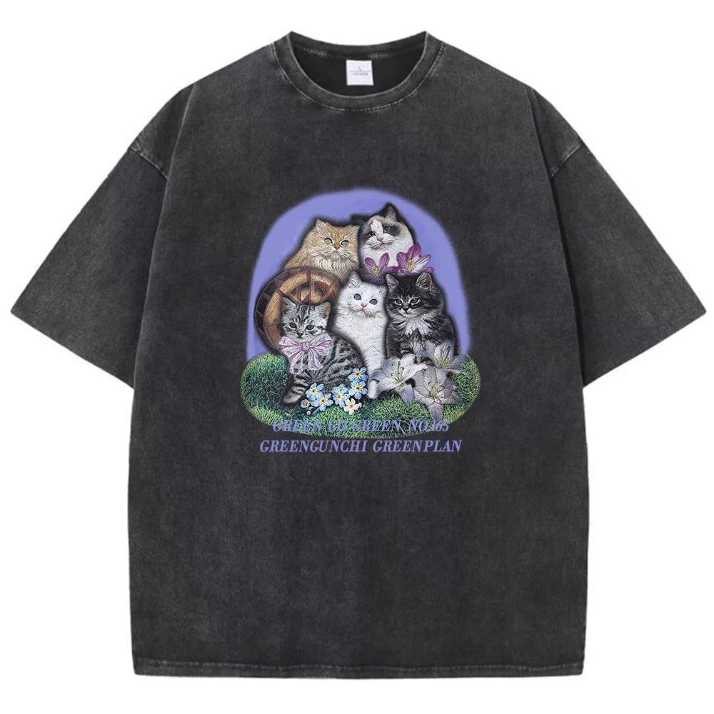 Fünf verschiedene Katzenrassen Print Herren T-Shirt Grafik Weiche T-Shirts Hohe Qualität Atmungsaktives T-Shirt Kleidung Süße Komfortkleidung