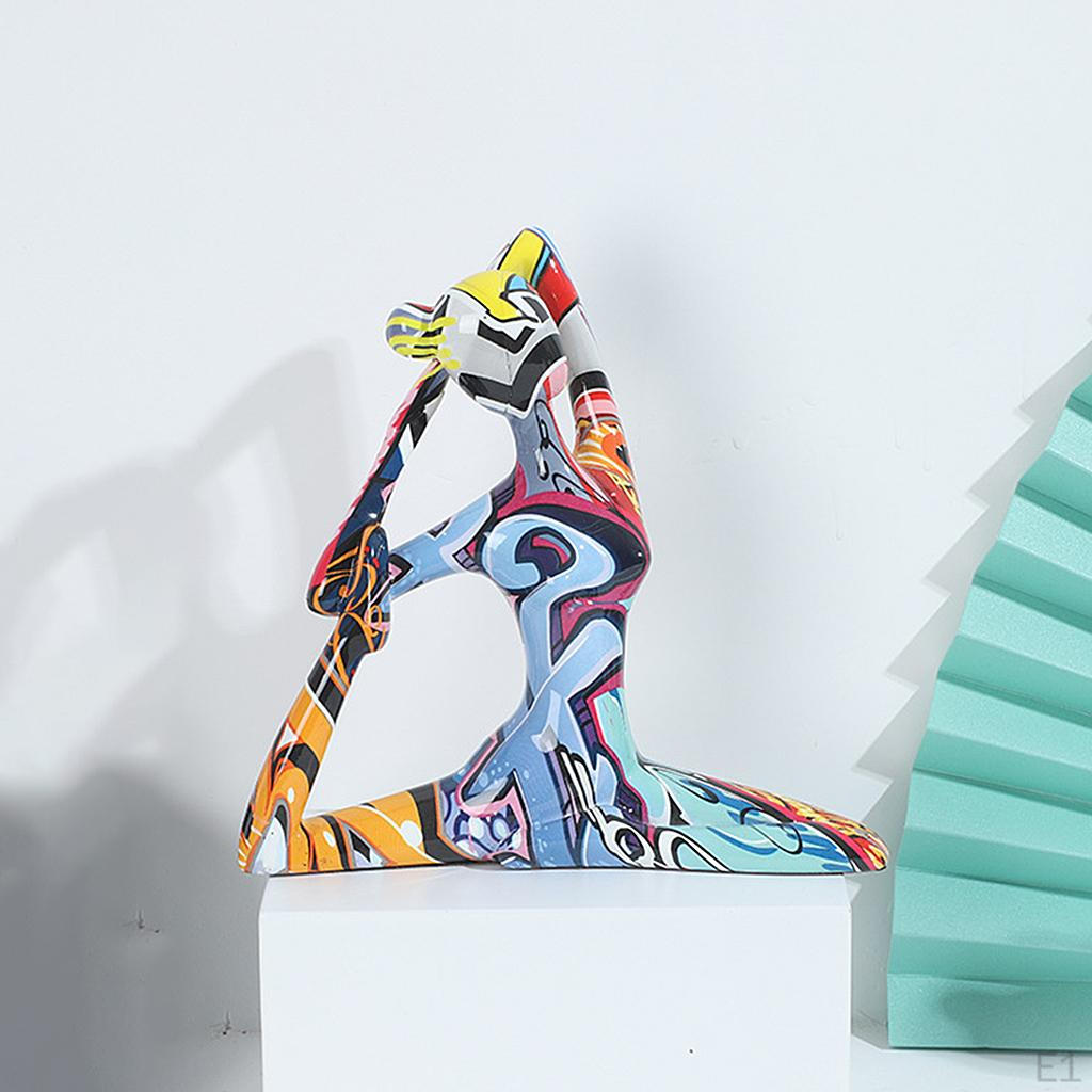 Ornament Statue Yoga Women Pose Figurine Graffiti Sculpture Indoor Garden Home Decor