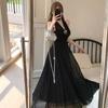 Black High-end V-neck Neck Dress for Women's Summer New Temperament Socialite Waist and Thin A-shaped Long Dress