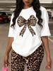 Elegant Women'S Short-Sleeve T-Shirt with Leopard Print And Bow Design, Loose And Casual Top, Fashio
