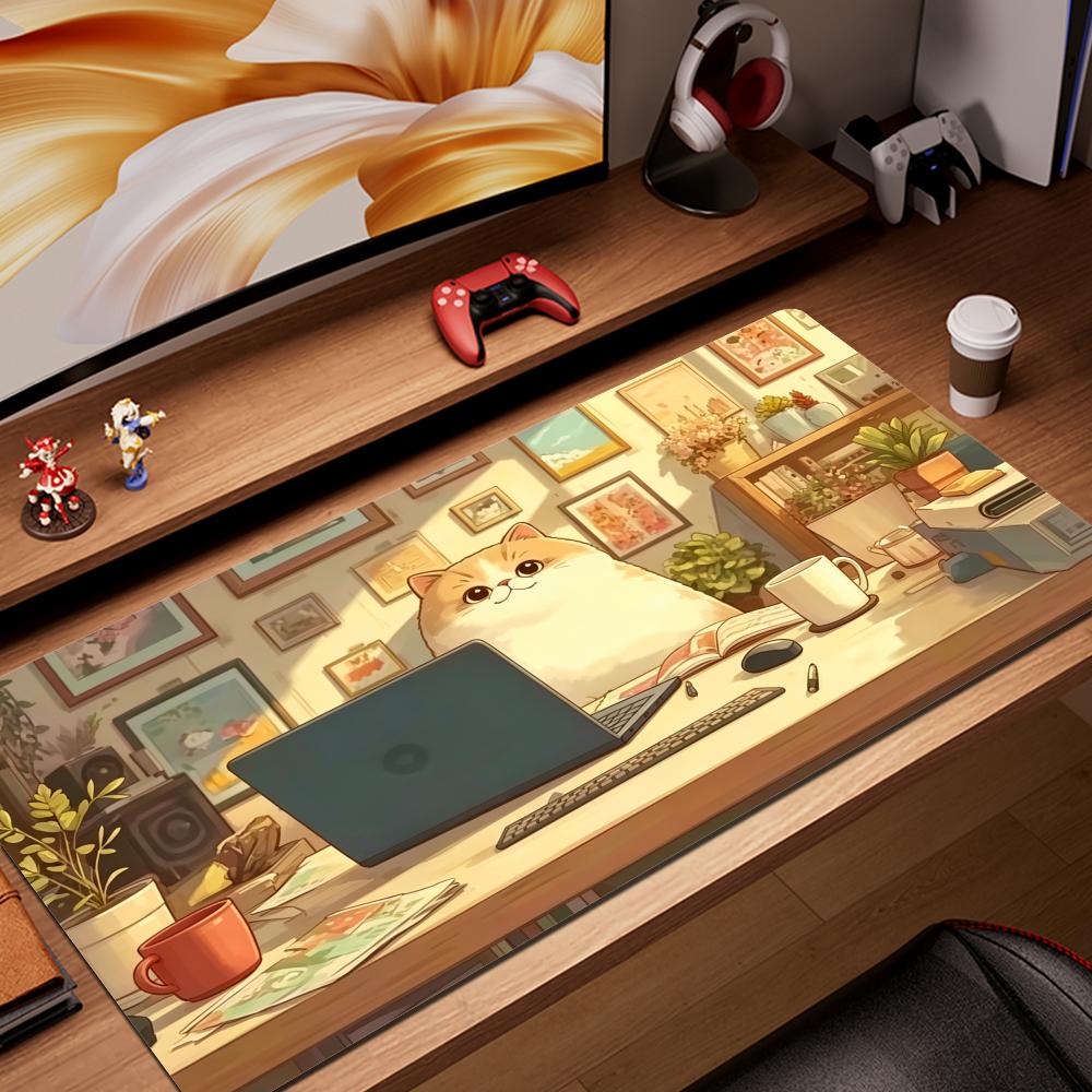 Cute Cartoon Cat Mouse Pad Large Gaming Accessory Deskmats Non-Slip Rubber Computer Keyboard Mat Laptop Long Mouse pad