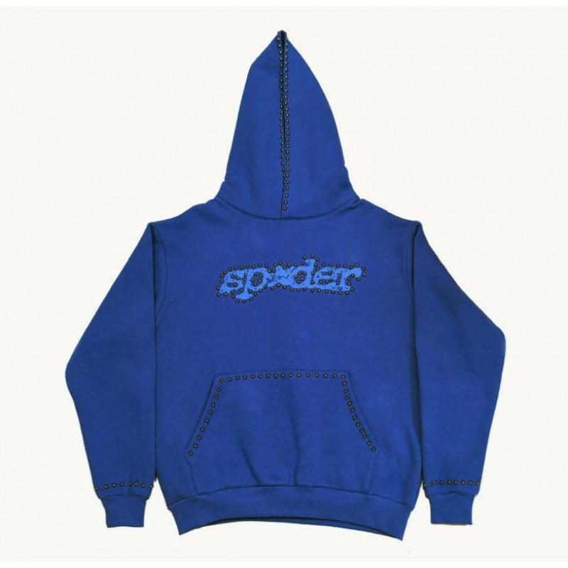 Felpa Sp5der Oversize Spessa in Pile con Stampa a Foglia Ragnatela Design Uomo Inverno Casual