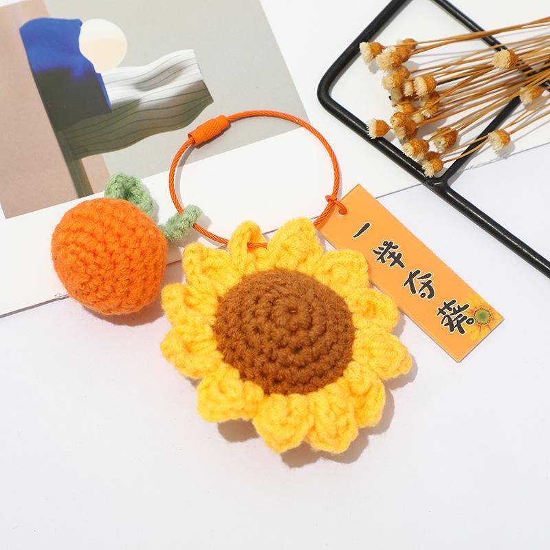 Crocheted Sunflower Champion Keychain - Car Pendant, Classmate Gift, Bag Accessory, Custom Souvenir