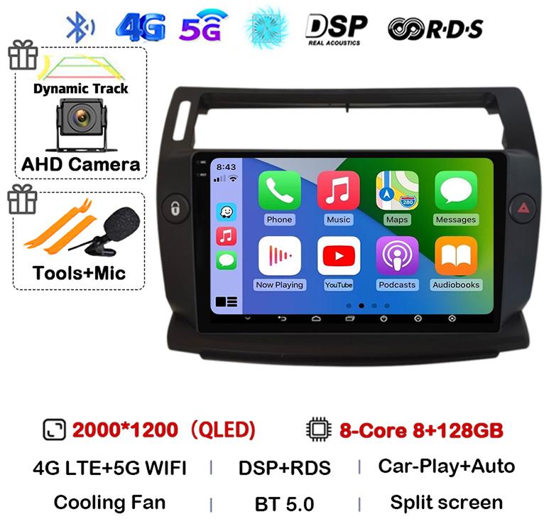 Android 14 Carplay For Citroen C4 C-Triomphe Quatre 2004-2014 Car Radio Multimedia 2Din DVD Audio Video Player Head Unit Stereo