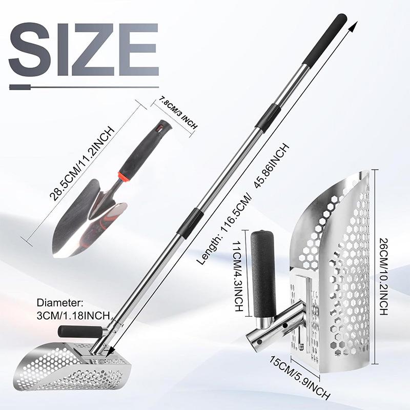 304 Stainless Steel Metal Detector Sand Shovel with Handle for Treasure Hunting and Gold Panning