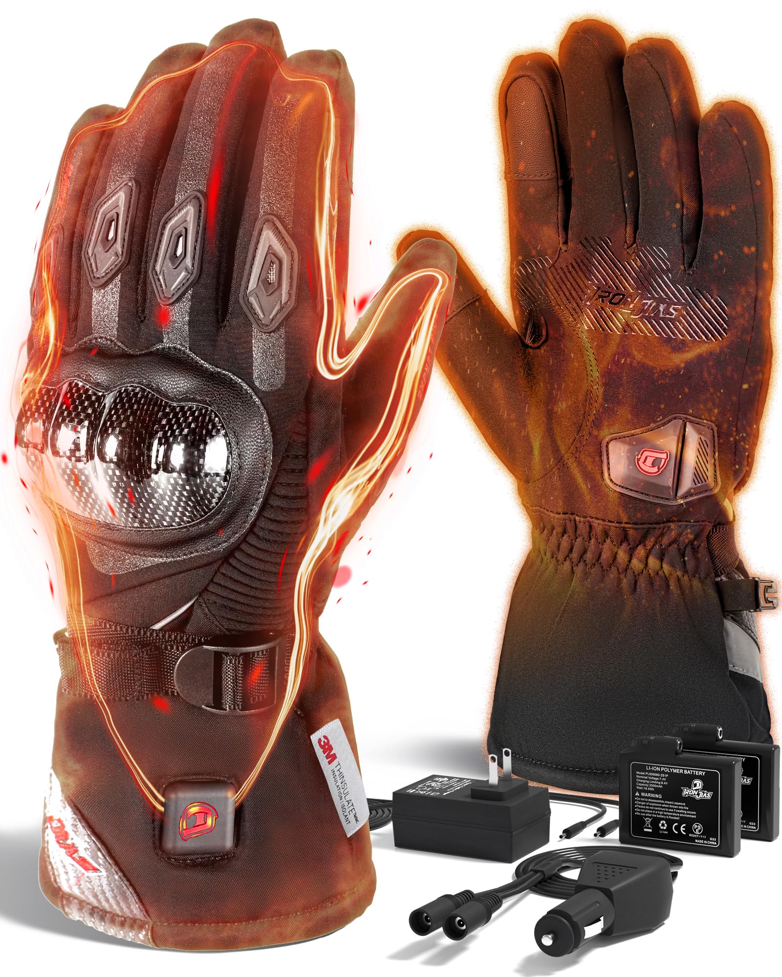 

Мотоциклетные перчатки с подогревом 2500 мАч Карбон 4 температуры Зимние Холодные 3M Thinsulate Карбон AXE01H Углеродное волокно Сенсорный экран Включает 2 аккумулятора