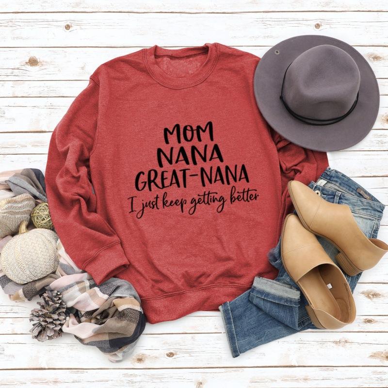 TOP MOM NANA GREAT NANA European and American alphabet fashion crew neck long-sleeved sweater independent station