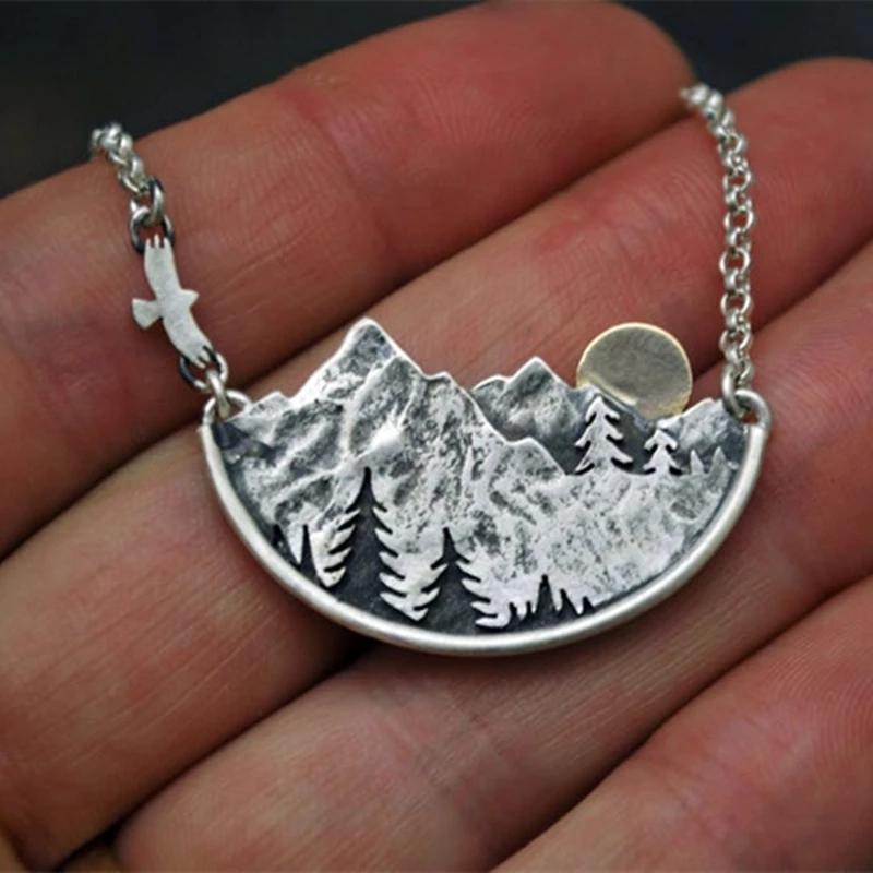 Fashion Natural Style Mountain Rainforest Sun Setting Women Necklaces Wedding Anniversary Pendant Necklace Prom Jewelry