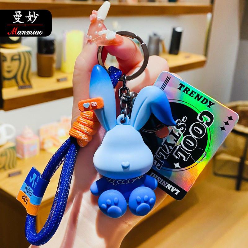 Creative Gradient Rabbit Bag Charm Adorable Pvc Key Accessory For Graduates