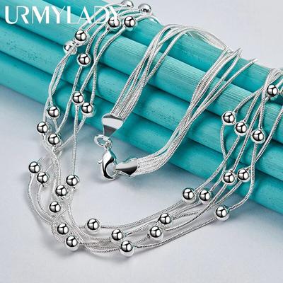URMYLADY 925 Sterling Silver Multi Snake Chain Ball Beads 18 Inch Charm Necklace For Women Wedding Party Fashion Jewelry