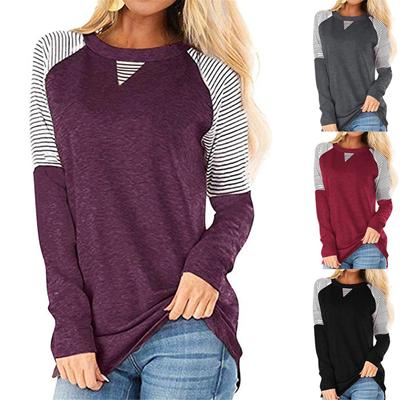Womens Long Sleeve Stripes Print Color Block Shirts Casual Elegant Pullover Tops