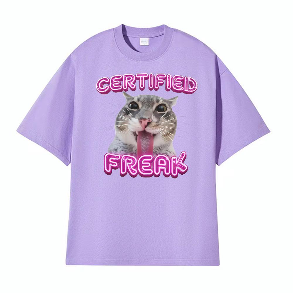 Certified Freak Cat Funny T Shirts for Men Women Loose Oversized Tshirts Unisex Vintage High Street Fashion Cotton T Shirt Tops
