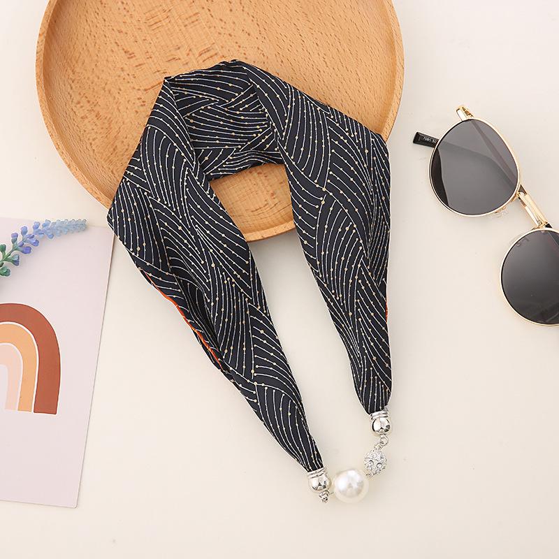 

Шелковый шарф-ожерелье в корейском стиле: Жемчужная подвеска, магнитная застежка, женский тонкий чокер