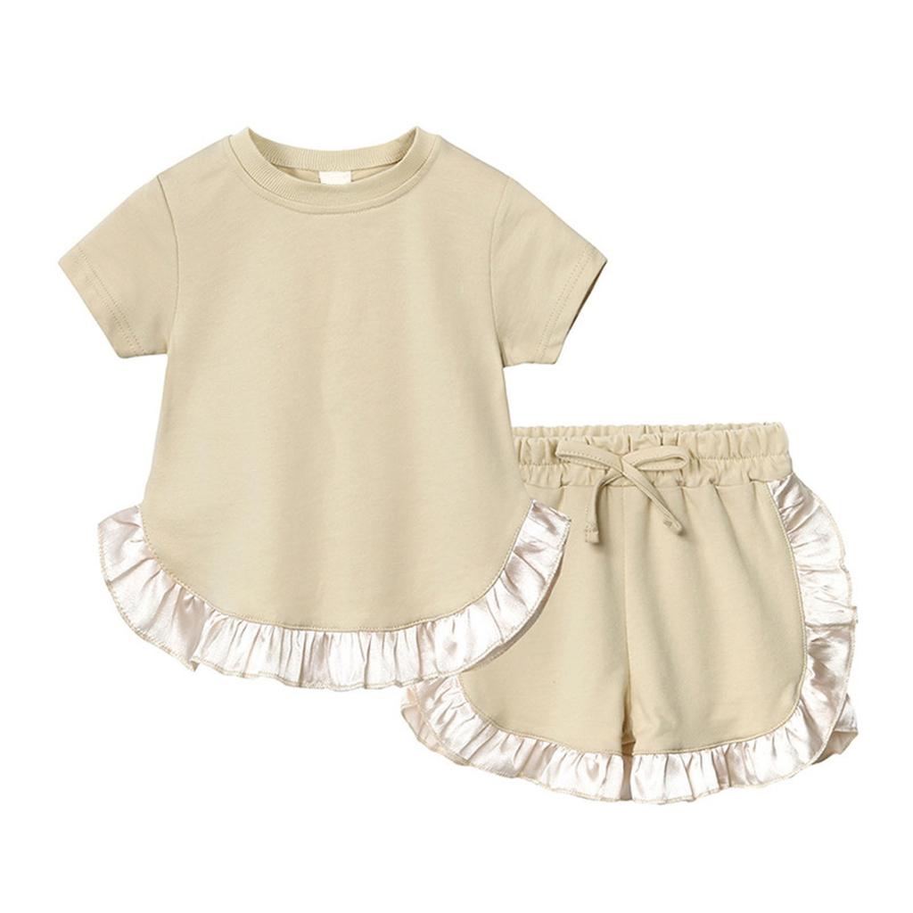 Summer Girls' Suit Children's Short-sleeved Lace Top Shorts Two-piece Set