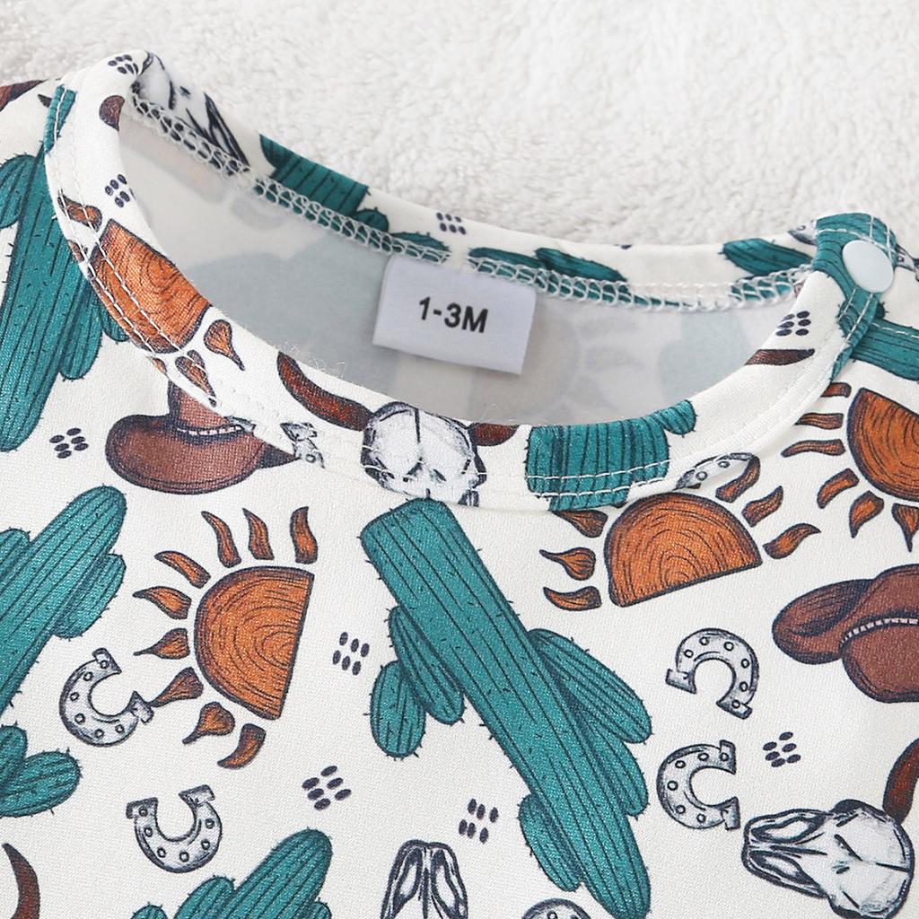 Infant Baby Cowboy Pattern Print Romper Casual Long Sleeve Jumpsuit