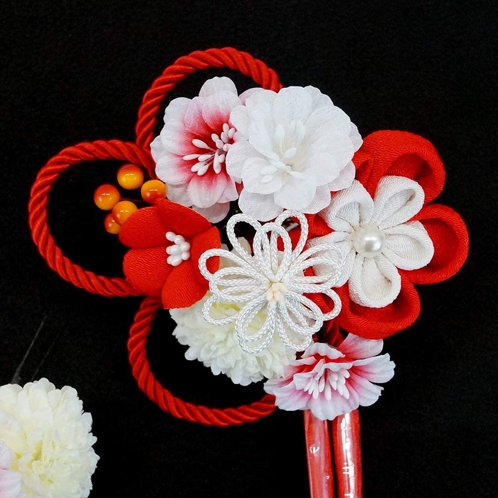 Haarschmuck-Set aus 2 Teilen, für Furisode-Kimono und Coming-of-Age-Zeremonie, kk-077, Tsumami Zaiku (traditionelle japanische Stoffblumenherstellung), rot,