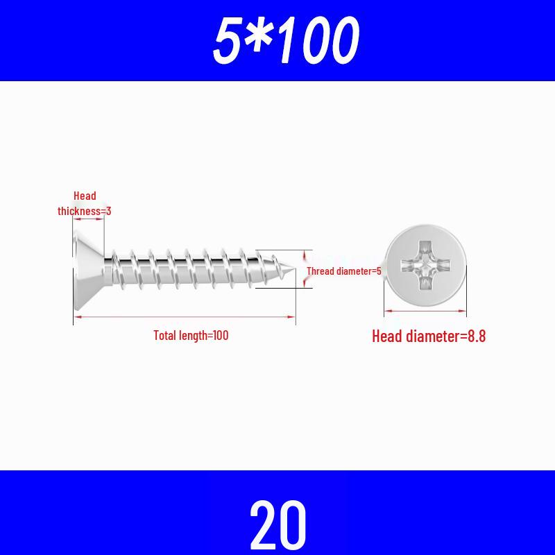 304 Edelstahl Kreuzschlitz Senkkopf Selbstschneidende Holzschrauben M3/M4/M5