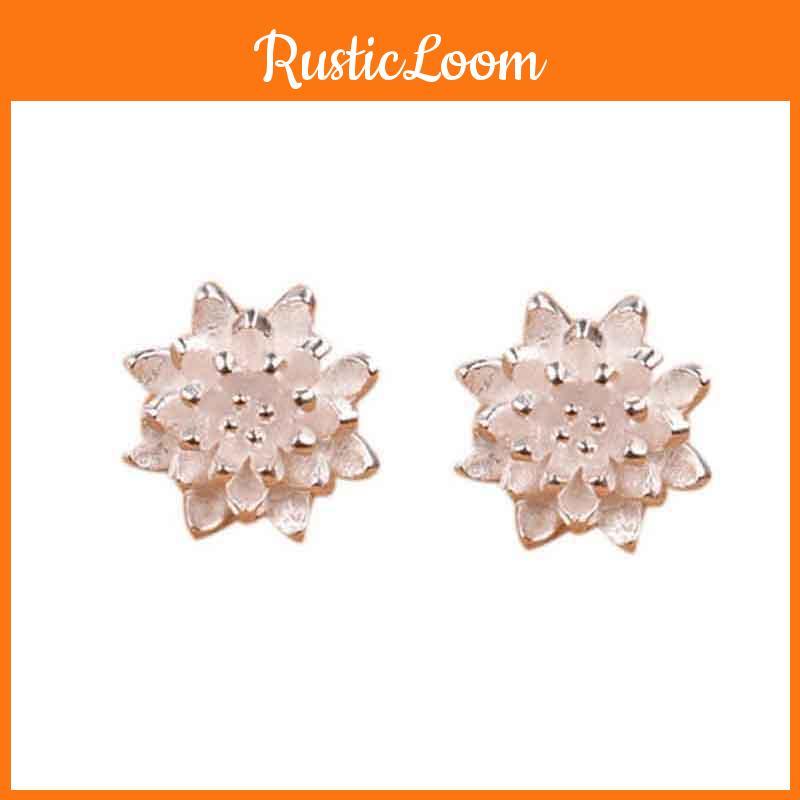 Charming Silver Plated Lotus Flower Ear Stud Earrings For Trendy Womens Fashion Jewelry