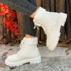 Fashion Women Ankle Boots Autumn Winter PU Leather Platform Shoes Female Anti-Slip Warm Fleece Lined Thicken Casual Snow Boots