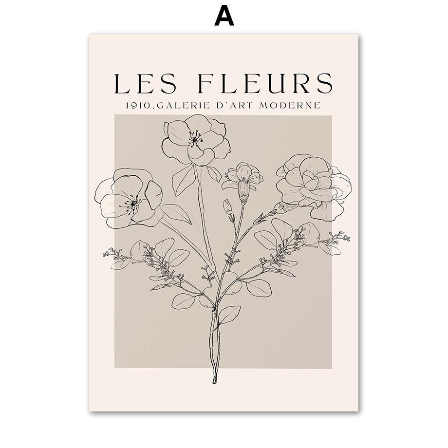 Abstract Line Leaf Flower Beige Black Botanical Wall Art Canvas Painting Posters And Prints Wall Pictures For Living Room Decor