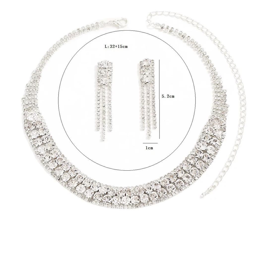Hot-selling jewelry set, bridal wedding dress, water diamond necklace, bridal earrings necklace, wedding 2-piece set.