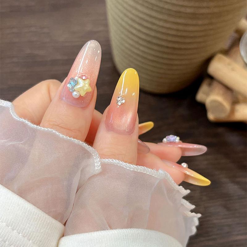 50Pcs Kawaii Star Heart Nail 3D Pearlescent Colorful Peach Heart Star Nail Charms Cute Nail Decoration