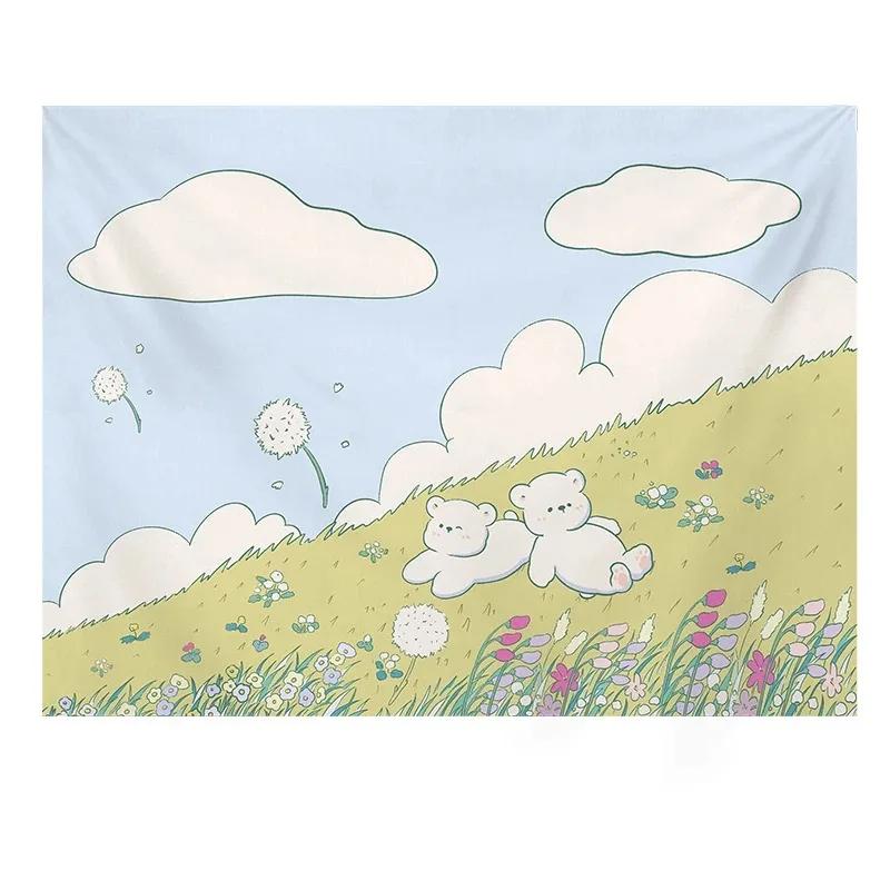 Cute Girly Heart Cartoon Bear Art Hanging Cloth Home Wall Decoration Tapestry Office Living Room Tapestry