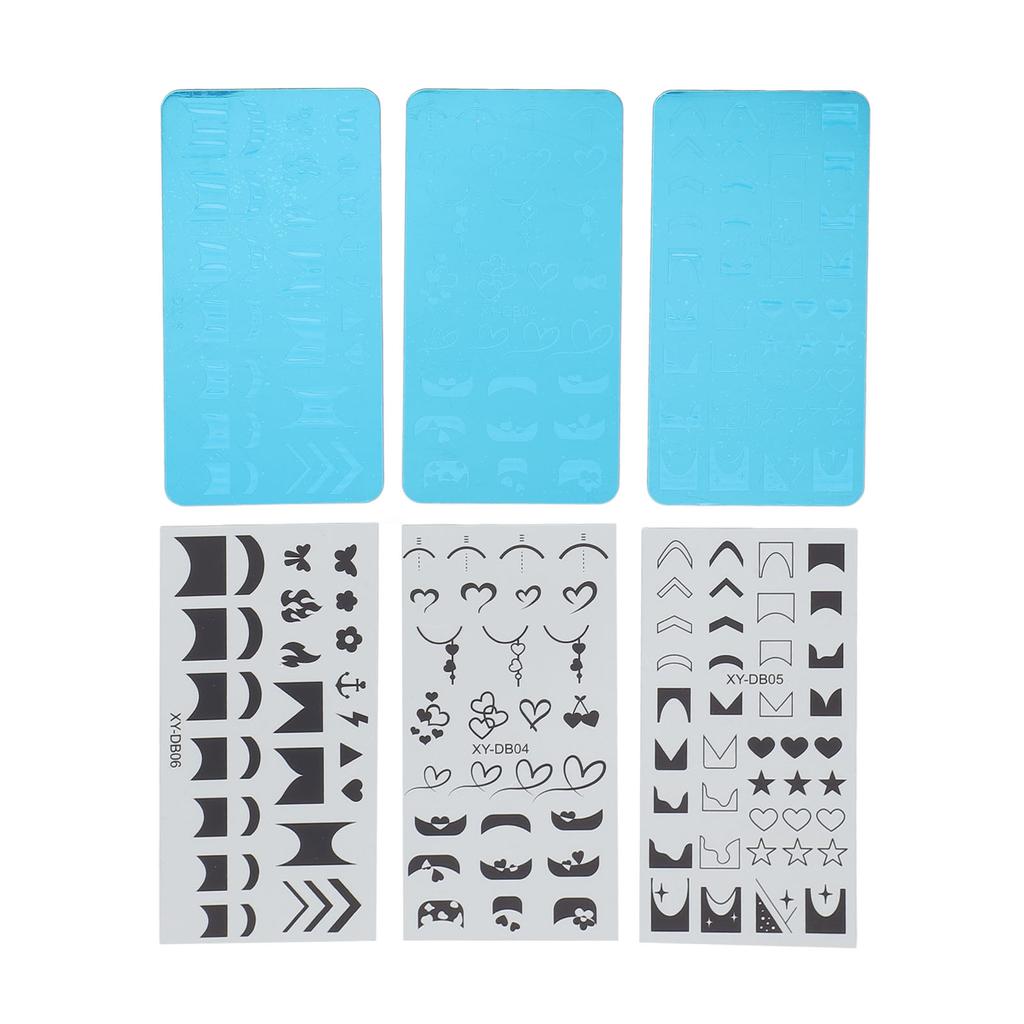 3 Set Nail Art Stamping Plates Stainless Steel Protective Blue Film Different Patterns Fingernails T