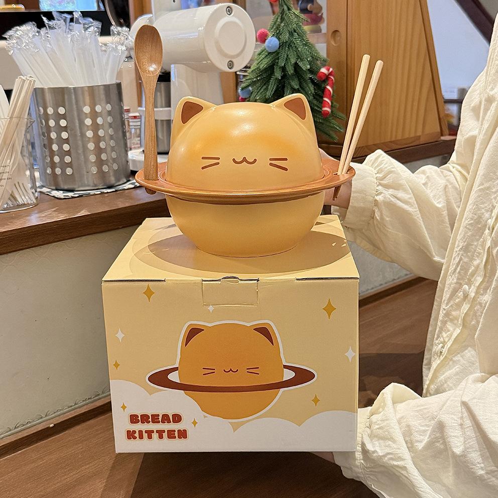 Carina ciotola per ramen istantanei con coperchio, ciotola in ceramica per ramen per dormitorio, regalo di inaugurazione della casa o di compleanno di alto valore
