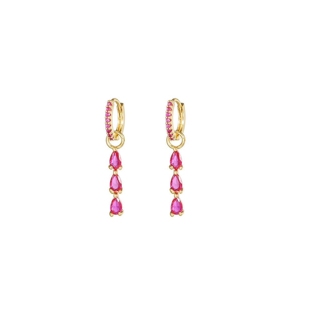 Luxury Rose Red Zircon Stainless Steel Water Drop Hoop Earring For Women 18K Gold Plated Huggie Women's Jewelry Pendientes Mujer