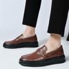 2450 Men's Slip-On Leather Loafers, Thick Sole, Casual, Low-Top, Large Size, Handmade Cowhide, Spring Shoes