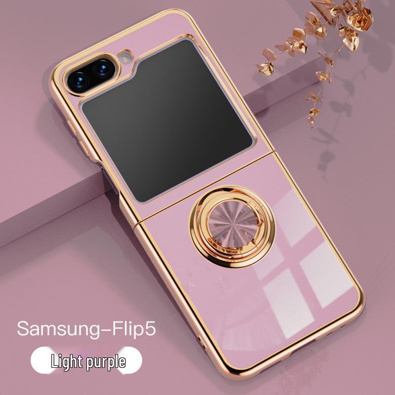 Samsung Z Flip7 Foldable Phone Case: Electroplated Magnetic Stand & Finger Ring Protective Cover