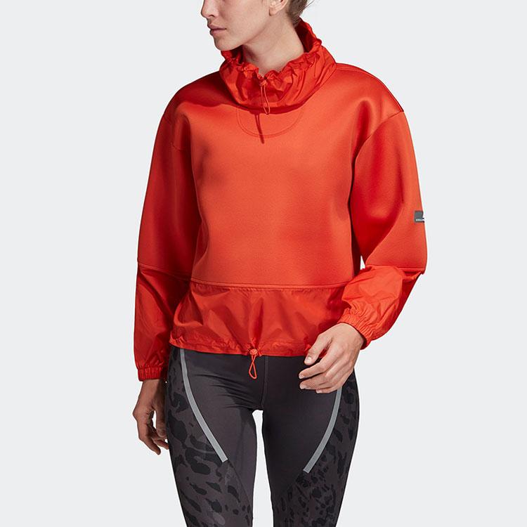 Adidas Drawstring Stand Collar Pullover Outdoor Running Sports Knit Sweatshirt Women Sweatshirt Rust-Red EA2201