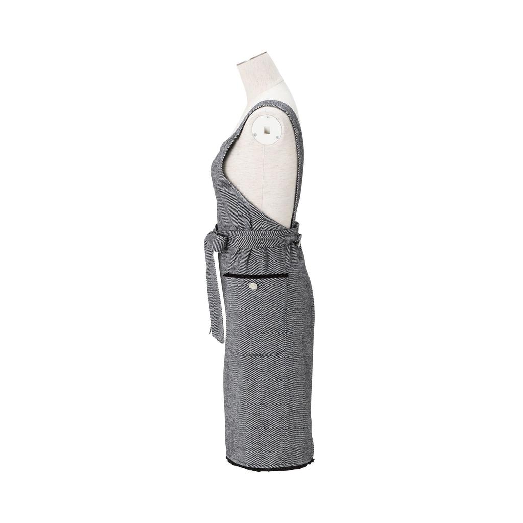 Francfranc Herringbone Full Apron, Black, with Pockets, Long Length