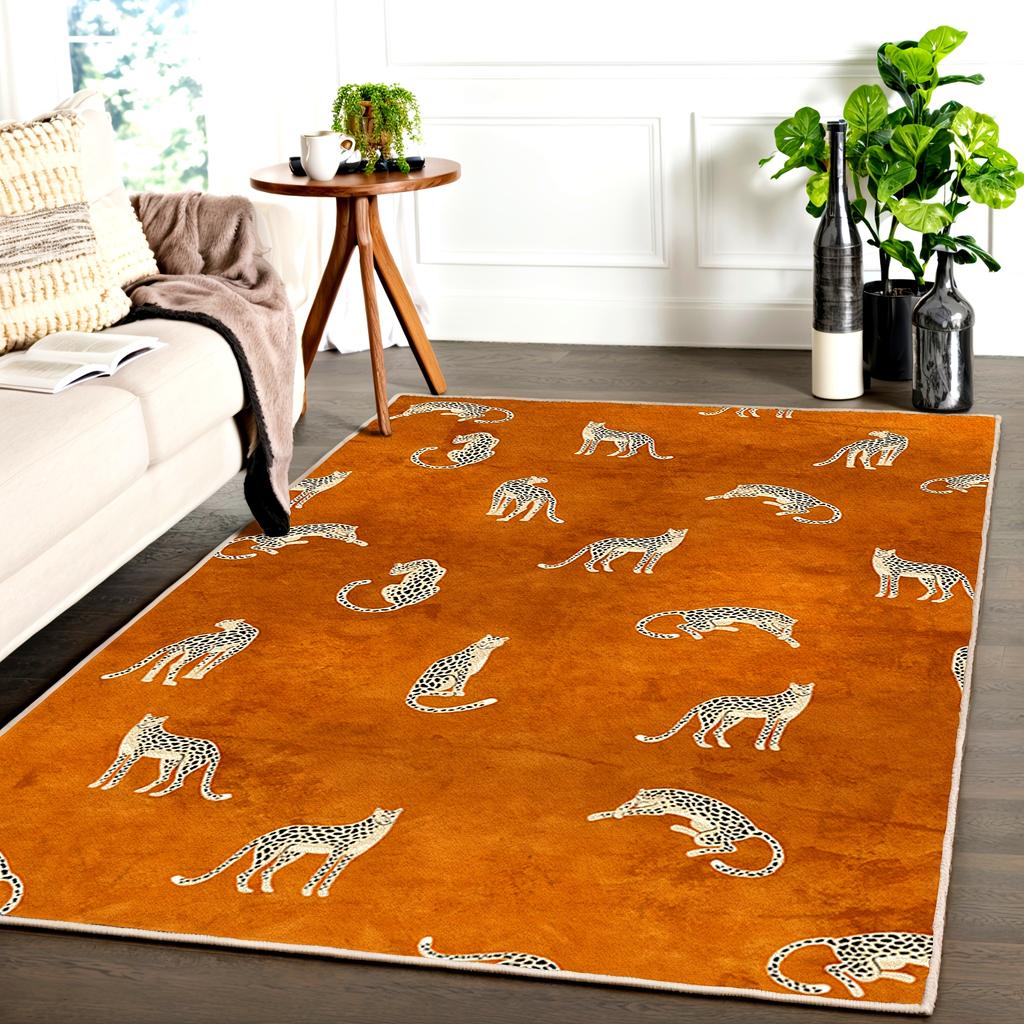 Leichter Luxus Plüsch Wohnzimmerteppich Heim Schlafzimmer Dekor Leopardenmuster Teppich Arbeitszimmer Rutschfeste Matte Nordische Teppiche für Wohnzimmer