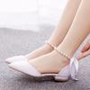 Quality Women Sandals Female String Bead Silk 2CM Square Heel Buckle Strap Ribbon Bohemian Sweet Bride Women's Dress Shoes White