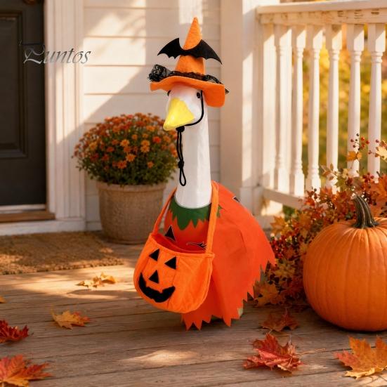 Mysterious Halloween Outdoor Decor 1 Set Porch Goose Outfit, Ghost Costume with Light-up Lantern, Spooky Clothes Pumpkin Apparel for 23 Inch