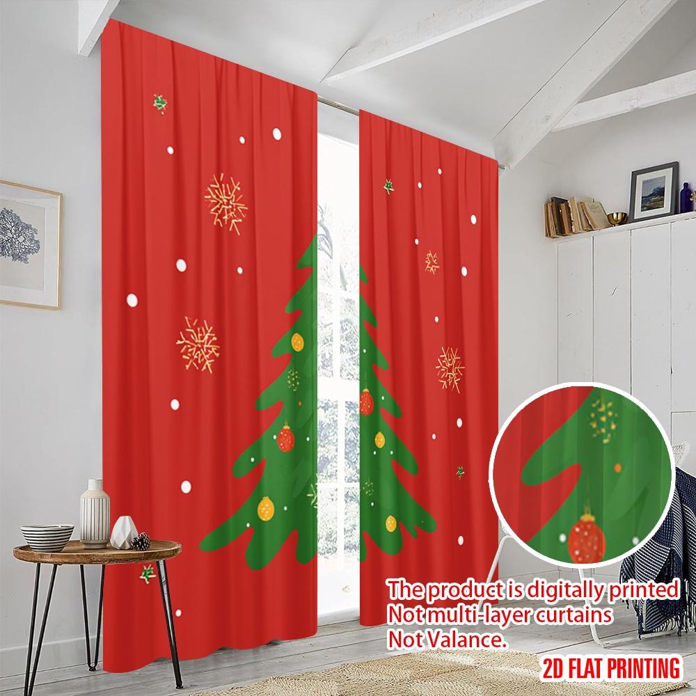 2pcs,2D Plane Printing Curtain Popular Christmas Trees Polyester Easy Install (without Rod) Holiday Ldeal for Living Room,