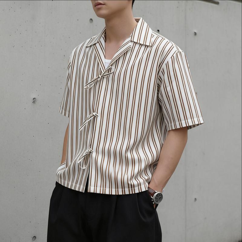 

INCERUN Мужские рубашки с лацканами, коротким рукавом и полосатым принтом, с бантом 5XL коричневый