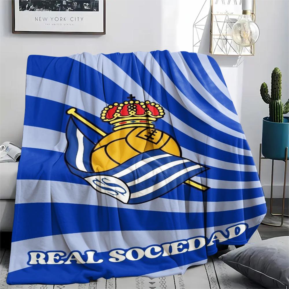 1Pc Real Sociedad Print Flannel Blanket, High Quality Comfortable for All Seasons, Home Decor, Warmth and Comfort, Perfect for Christmas Gifts