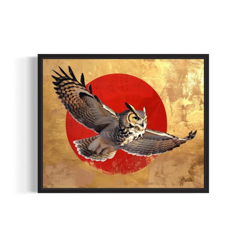 Abstract Bird Flying Animal Poster Raven Crow Hummingbird Red and Gold Canvas Painting Modern Wall Art Living Room Home Decor