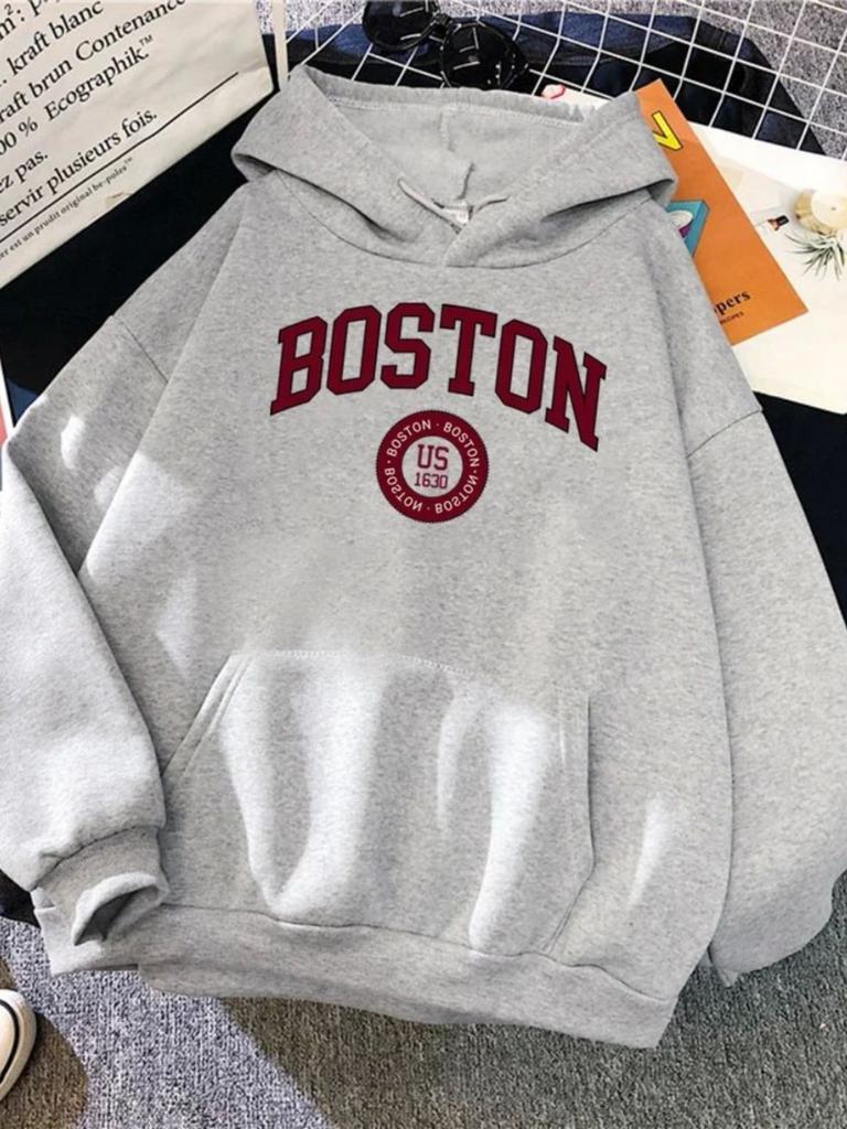 Women's Hooded Sweatshirt with Letter Printed Street Pullover, Casual, Comfortable, Charming Autumn and Winter Styles
