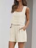 New Women's Outwear Set Linen Shorts Sleeveless Top Vest