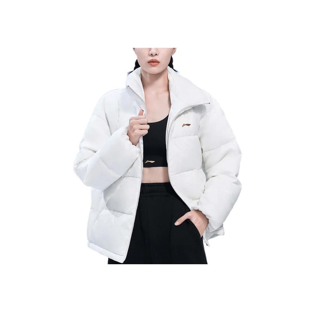Lining Fitness Series Solid Color Logo Print Zipper Down Jacket Women Jackets White AYMS028-1