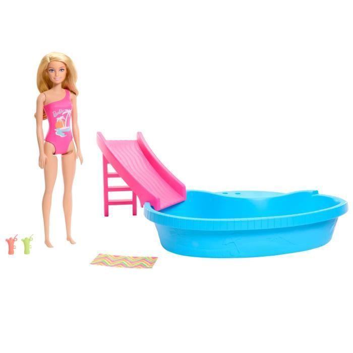 Barbie-Poupée et accessoires-Coffret poupée blonde avec piscine de reve HRJ74