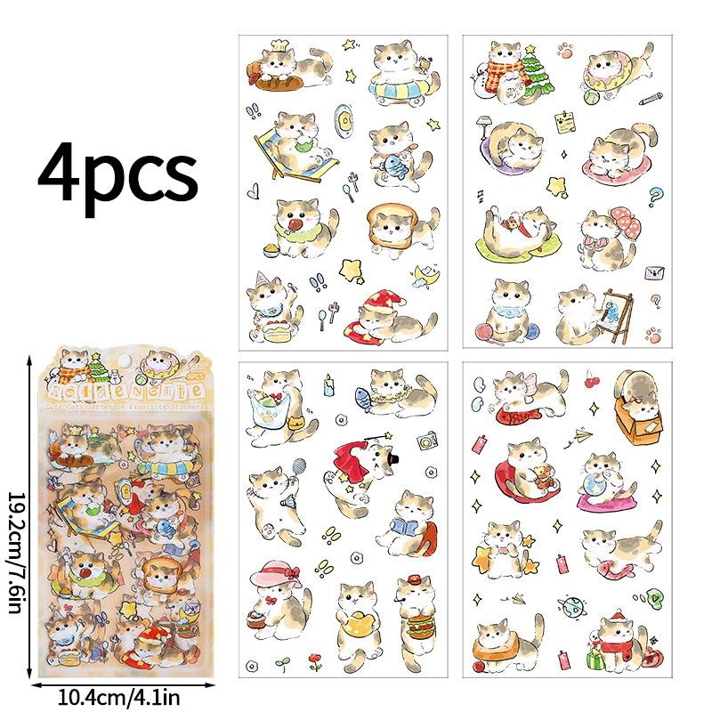 Kawaii Cat Stickers Cartoon Animal Stickers Student DIY Scrapbook Decals Handbook Cute Korean Nail Sticker Aesthetic Stationery