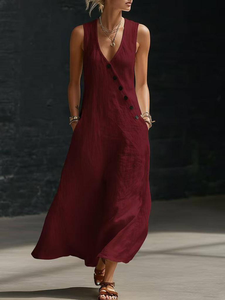 2026 European Women's Summer V-neck Sleeveless Casual Tank Dress